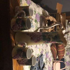 Yellow with purple grapes hanging on vine